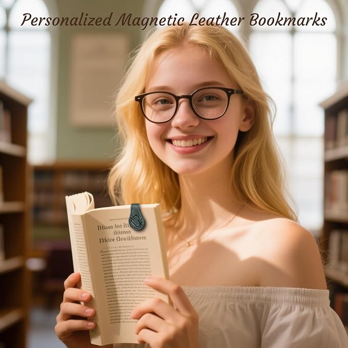 Personalized Leather Magnetic Bookmarks for Women Custom Engraved Motivational Text Book Marker Clip Gift for Book Lover Readers Women Kids(Leather Magnetic Bookmark)
