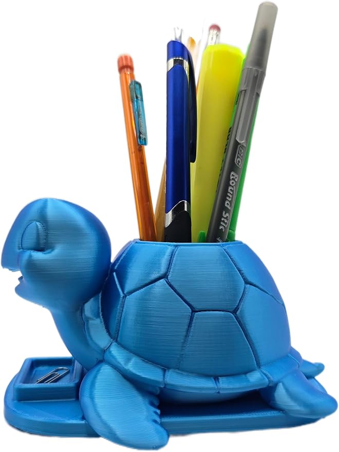 Sea turtle pen holder with paper clip tray (Blue)
