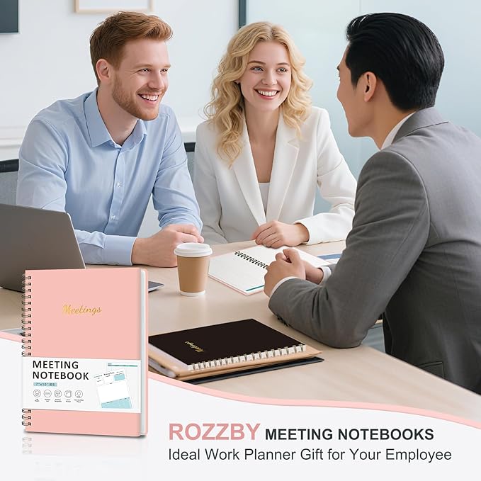 Meeting Notebook for Work Organization, Work Planner Notebook with Action Items, Project Agenda Planner for Note Taking, 160 Pages (6.9" X 9.9"), Perfect Office School Business Supplies for Women & Men (Pink)