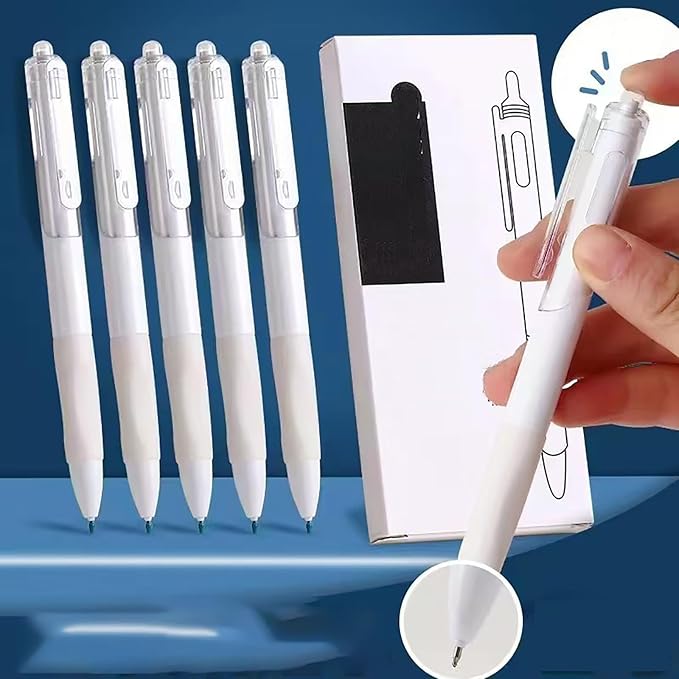 Gel pen, 0.5mm ink pen, click pen, quick-drying ink pen, 10 pieces (White shell and black refill)