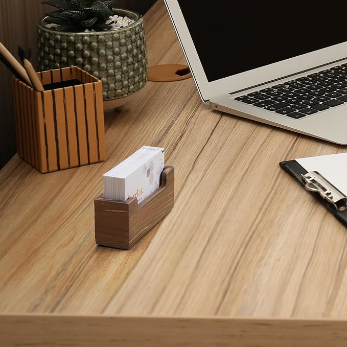 Bivvclaz Business Card Holder Desk, Burnt Wood Business Card Organizer Desktop Business Card Display Stand for Office Tabletop Exhibition, Small Business Essentials