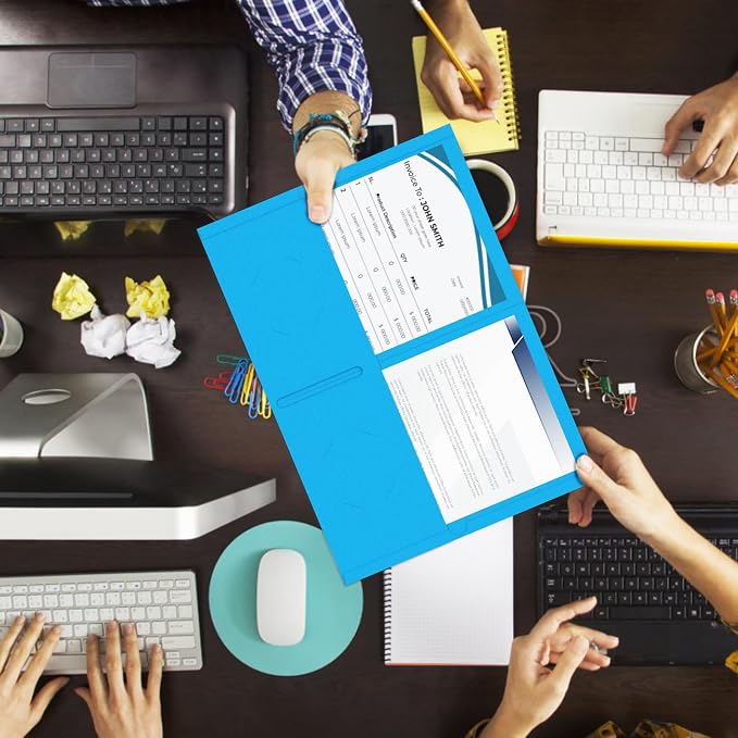 Two Pocket Folders, RAZCC 75 Pack 2 Pocket Folders Fit Letter Size Paper, Paper Folders with Pockets for School Office Business Home (Blue)