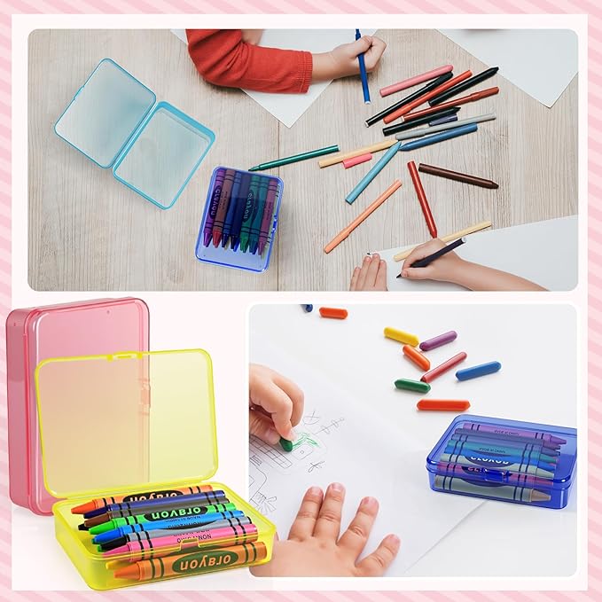 30 Pcs Plastic Crayon Box with Hinged Lid Clear Storage Containers Crayon Case for School Classroom Supplies (Pink)
