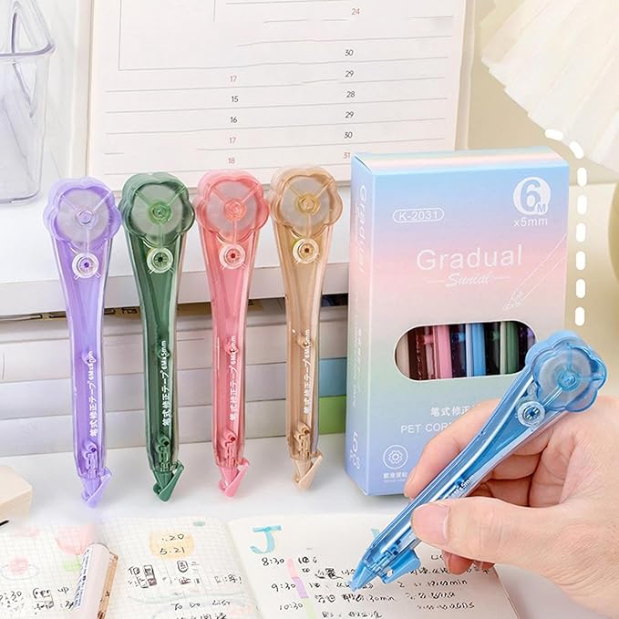 Correction Tape Pen, 5 Pieces Flower-Shaped Smooth Corrector Tape, Stationery Tool for Students, Teachers, Writers, Journalists, Artists, Accountants, Homework, Journaling, Crafting, Home, and Office