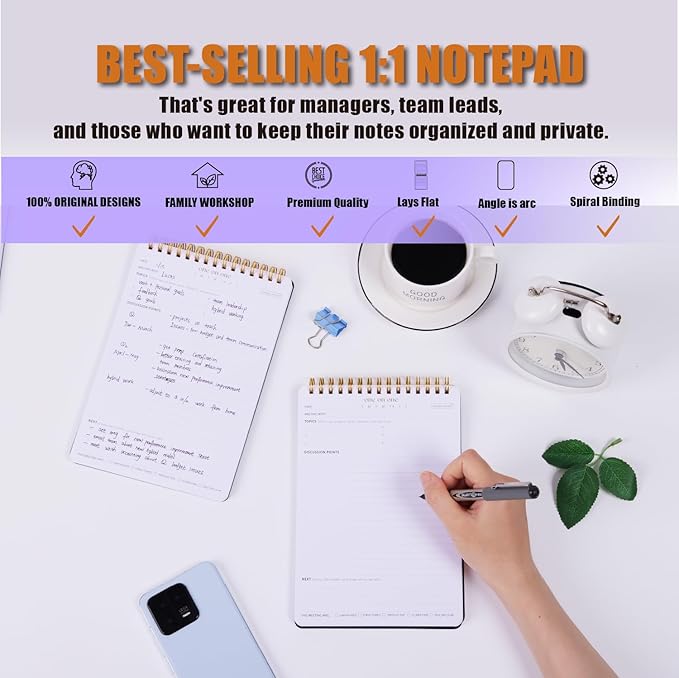 Meeting Notebook for Work with Action Plan - A5 Perfect Spiral Notepad for Team Leads to Professionally Manage Business Projects - 54 Sheets TO Keep Notes Organized & Productive-Black-A5