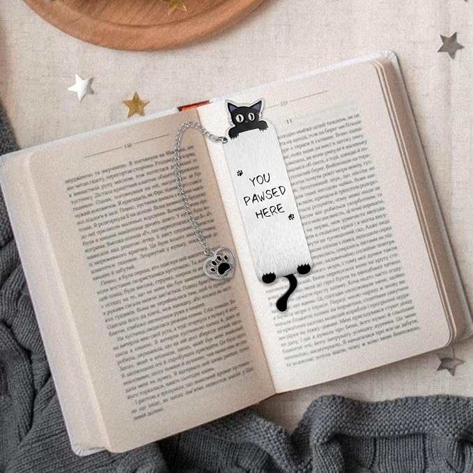 Black Cat Bookmark for Reading Women, Inspirational Funny Cute Metal Book Mark You Pawsed Here Bookish Gifts Reading Marker Accessories for Men Women Book Lovers (Cat Tail)