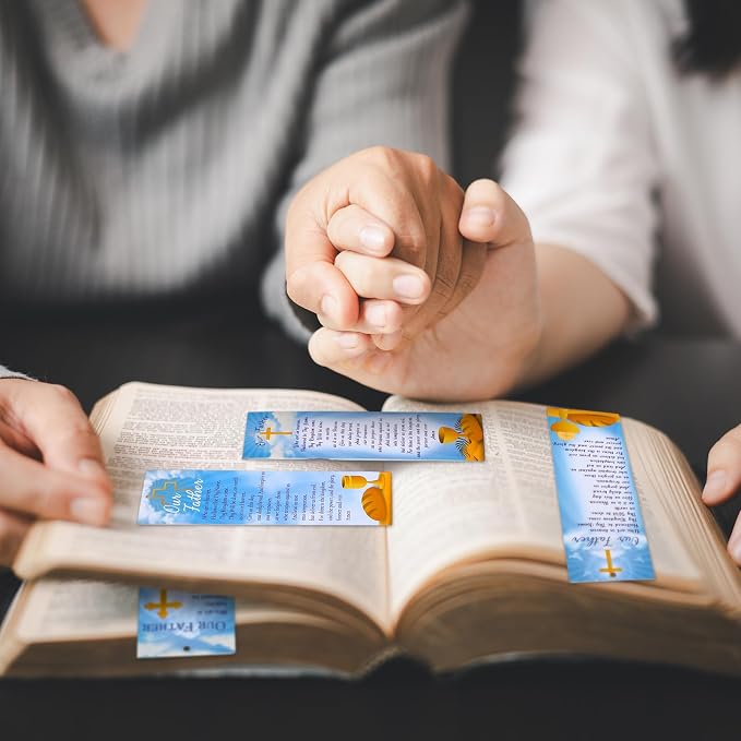 PerKoop 60 Pcs Lord's Prayer Bookmarks Bulk Religious Christian Bookmarks Bible Verse Scripture Reading Book Marks Prayer Gospel Tracts Inspirational Church Supplies for Women Men Office