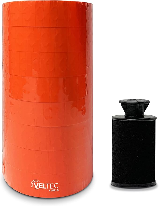 Fluorescent Red Labels for Monarch Paxar 1131 One-Line Price Gun, 2 Sleeves, 16 Rolls Pricemarking with 2 Ink Rolls