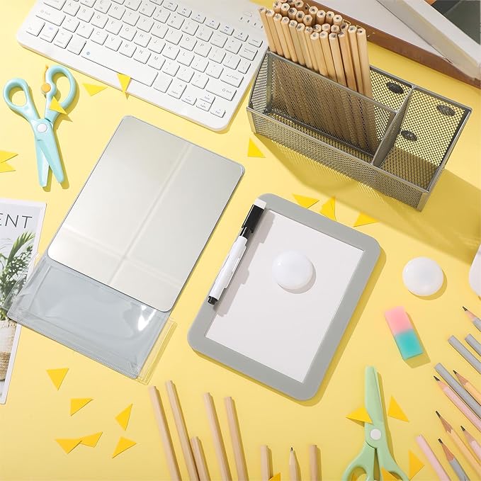 Fuyoooo Magnetic Locker Accessories Back to School Essentials Include Magnetic Mirror with Holder Magnet Mesh Pen Holder Small Whiteboard and Magnet for Office School Locker Organizer(Classic,Gray)