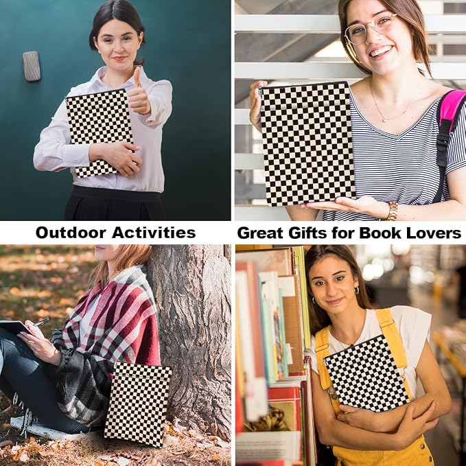 Black Plaid Book Lovers Gifts Book Sleeve Vintage Checkered Waterproof Book Cover Book Pouch Book Protector with Front Pocket Book Club Christmas Birthday Gifts for Women Girl Reader Book Accessories