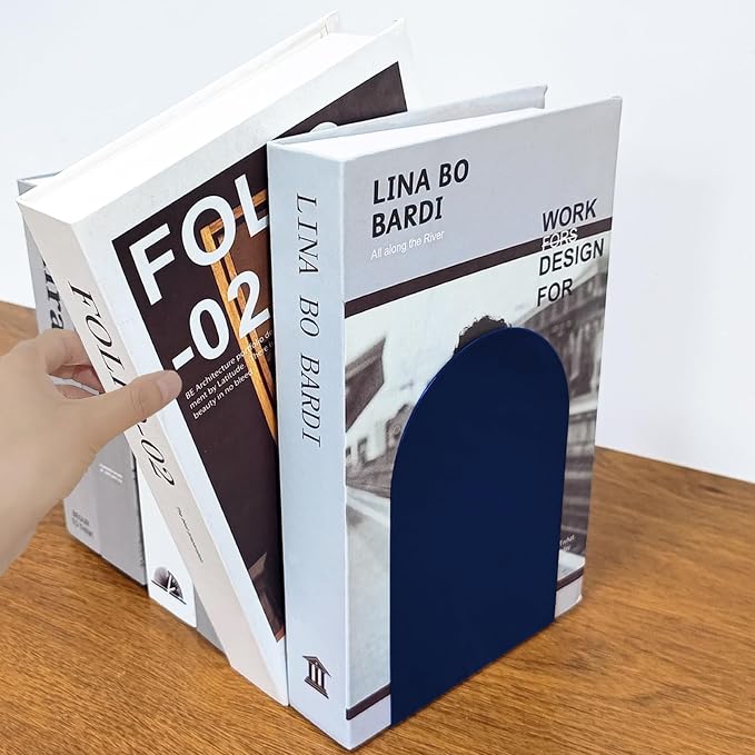 MerryNine Metal Book Ends, 2 Pack Blue Bookends for Shelves, Book Holder for Heavy Books, Book End for Kids Books, Decoration Bookend for Home Office