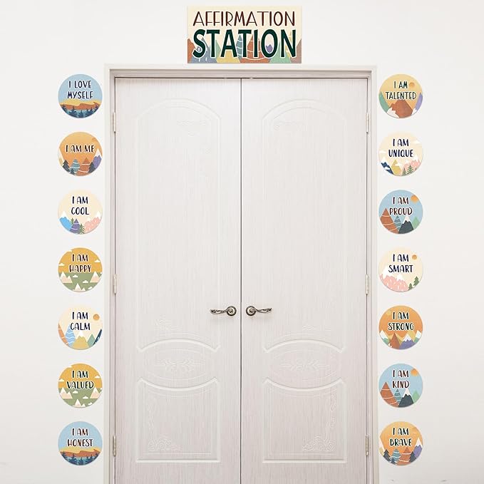 Mountains Affirmation Station Bulletin Board Set Positive Bulletin Board for Classroom Growth Mindset Decoration Inspirational Motivational Accent Cutouts for Home School Teacher Wall Mirror Supply