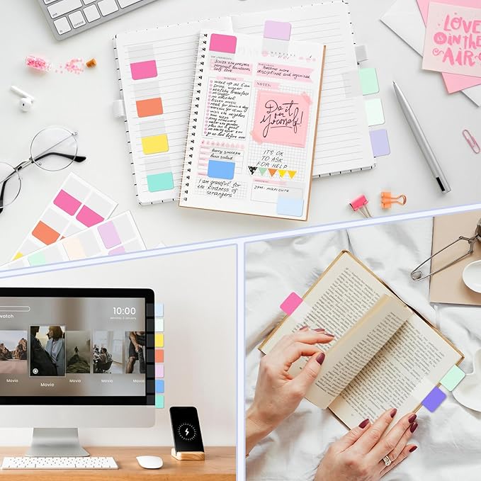240PCS Sticky Index Tabs, Colored Strip Page Markers, Writable and Repositionable File Tabs Flags for Pages, Reading Notes, Classify Files, 12 Colors(1 inch)