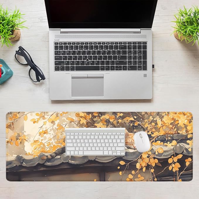 Watercolor Cat Desk Mat Gaming Mouse Pad Japanese Aesthetic Kitty Mousepad XL Large Gaming Mousepad Laptop Keyboard Mat Desk Pad Office Computer Keyboard Laptop Home 31.5"x11.8"