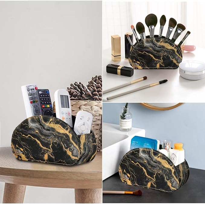 Marble Print Remote Control Holder with 5 Compartments, Lightweight Office Desk Organizers - Couch/TV Stand/Bedside Table/Home Theater Accessory - Desktop Caddy