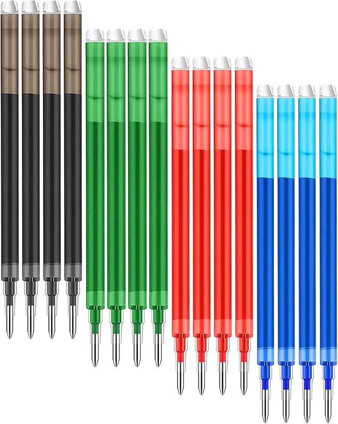 0.7 mm Erasable Gel Ink Pen Refills Compatible with Frixion Friction, Smooth Writing Multicolor Retractable Fine Point Pen Refill for School Office Home Art (4 Colors, 16)