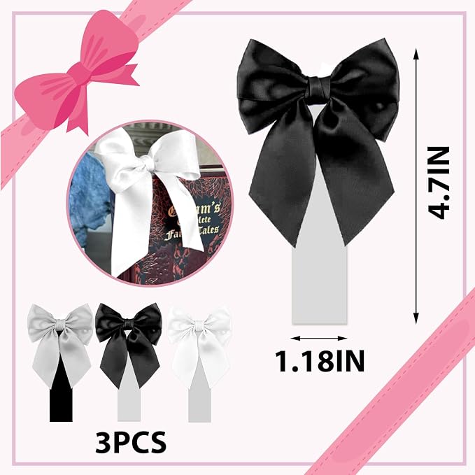 Black Grey White Satin Bow Bookmark Anniversary Coquete Book Mark Mini Colorful Satin Ribbon Bows Appliques Craft Bowknot for Book Lovers Gift