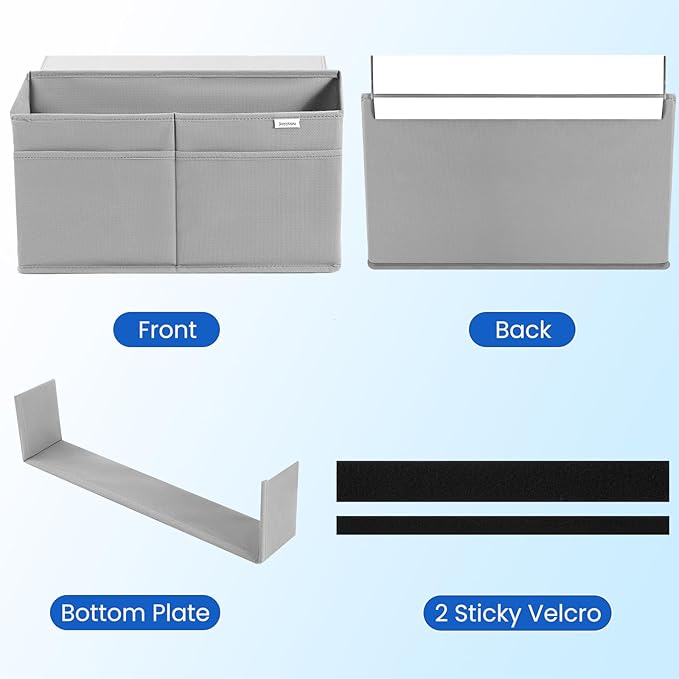 4 Pack Desk Side Hanging Organizer, Adhesive Storage Bag with Pockets for Magazine Ipad Notebook, for End Tables Home Office Desks Computer Workstations Dressing Table, Grey