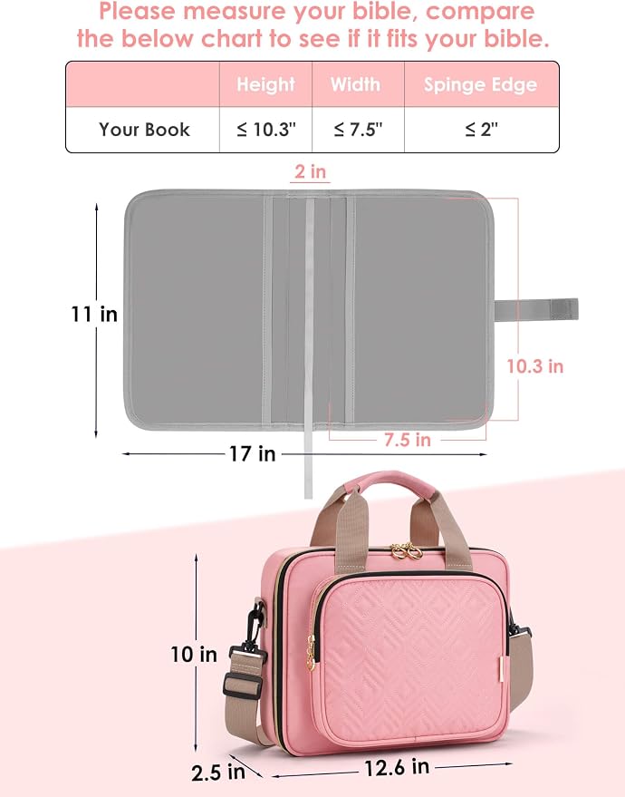 heouvo Bible Cover Case for Women with No Bleed Highlighters Pens and Bible Tabs, Large Bible Bag Case with Add-On Book Cover, Bible Study Supplies Bible Journaling Kit