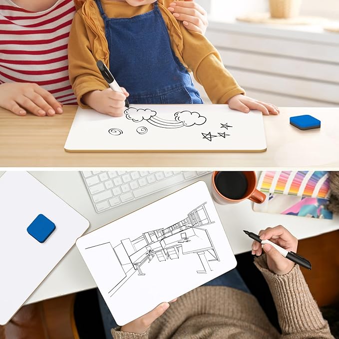 MaxGear Small White Board 2 Pack Dry Erase Boards, 9''x 12'' Mini White Board Double Sided Portable Whiteboards for Students Teachers School Supplies Lapboards Including 2 Markers and 2 Erasers