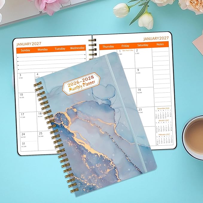 2026-2028 Monthly Planner/Calendar - 3 Year Monthly Planner 2026-2028, January 2026 - December 2028, Academic Weekly Organizer with Twin-Wire Binding for Students and Teachers(Grey Marble)