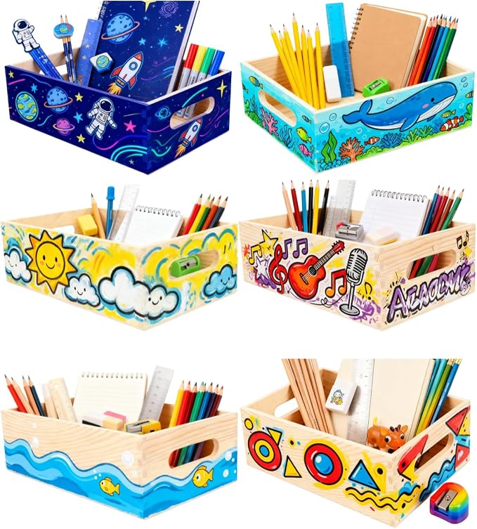 jojofuny Solid Wood Storage Box with Handles - Small Desktop Crate Organizer for Tools and Sundries Multi-Use Wooden Storage Crate Basket 9.84X5.90X3.07 Inch