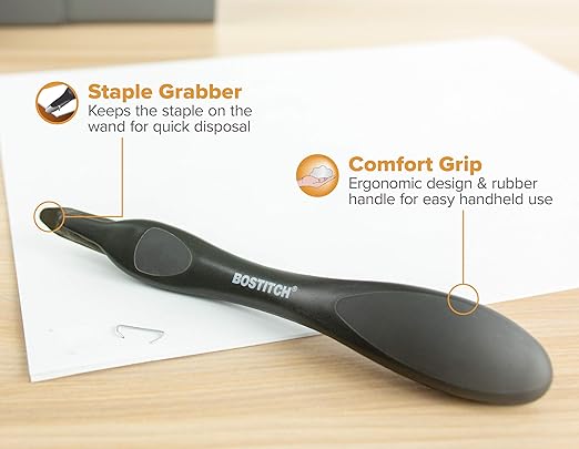 Bostitch 3 Hole Punch, 40 Sheets, 50% Less Force and Magnetic Staple Remover, Black, Ergonomic