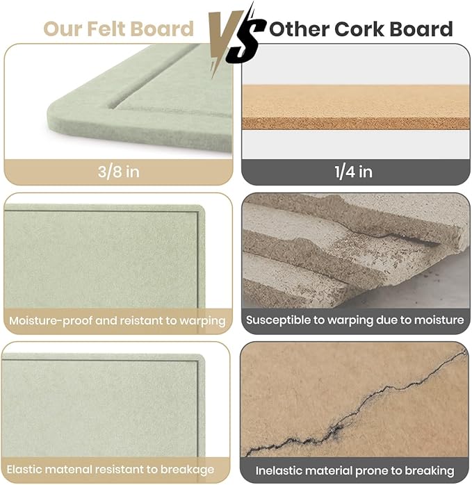 Bulletin Board, 36 X 24 inches Cork Board with 20 Pushpin, Felt Cork Board Notice Pin Board, Self-Adhesive Vision Board Mood Board Foldable Photo Board for Wall - Sage Green
