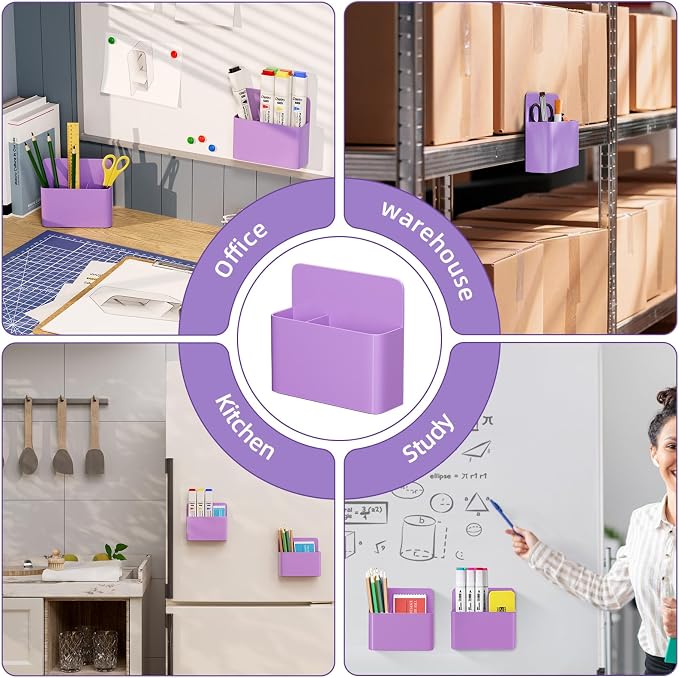 Mabrasse 2p Magnetic Dry Erase Marker Holder,Pen and Eraser Holder for Whiteboard, Magnet Pencil Cup Utility Storage Organizer for Office, Refrigerator, Locker and Metal Cabinets(Purple)