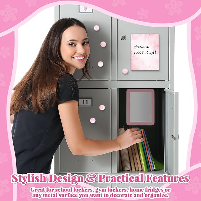 11 Pcs School Lockers Magnetic Decor Locker Accessories Kit with Magnetic Pink Marble Print Whiteboard Mirror Pen Holder Buckles Lockers Organizer Decorations Locker Essentials Back to School Supplies