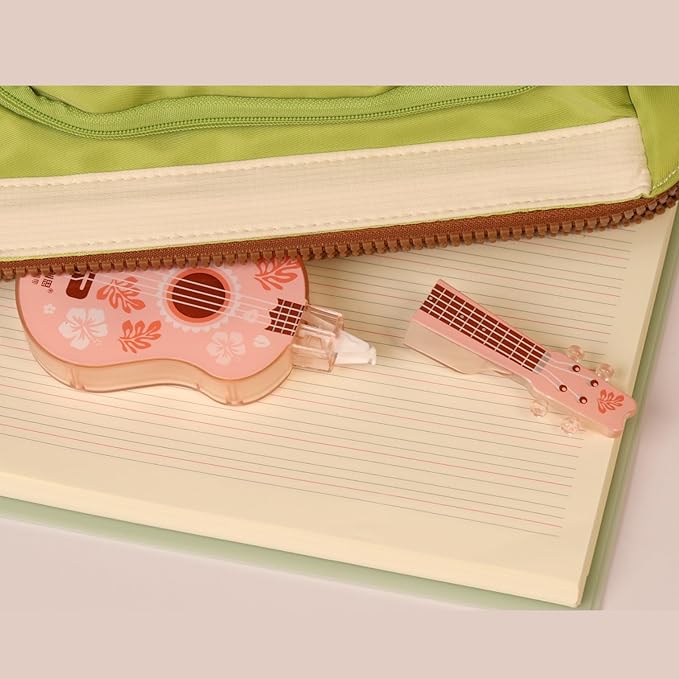 2-Pack Guitar-Shaped Correction Tape, 65ft Each- Aesthetic Cute and Unique Design, Smooth White Correction Tape, Portable and Easy-to-Use, Suitable for School, Office & Home, Pink&Blue