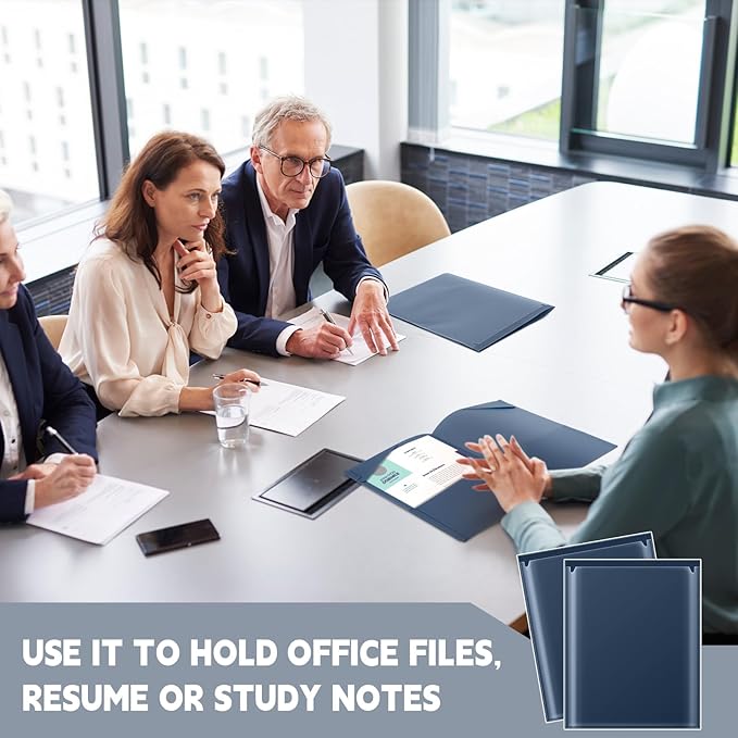 Henoyso 36 Pack Navy Blue Plastic Folders with Clear Front Pockets Heavy Duty File Folders with 2 Pockets and Card Slot for Student Communication School Office Presentation Report