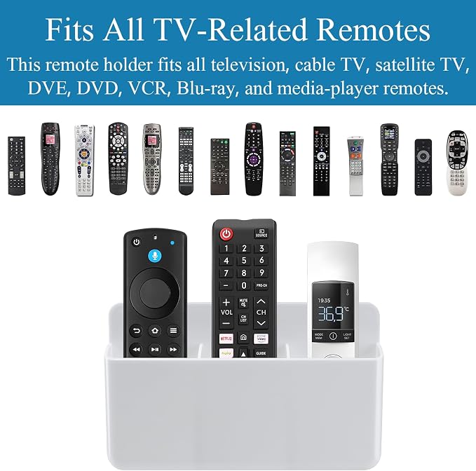 3 Slot Remote Control Holder Wall TV Remote Holder Self Adhesive Marker Holder, Wall Pen Holder Stroage for Home Office School (White)