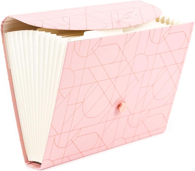 U Brands Modern Pretty Fashion Expandable File Folder, Letter Size, 13 Pockets, Pink
