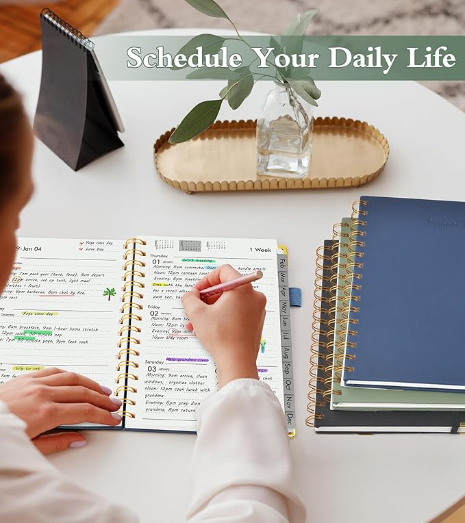 2026 Planner, Hardcover Leather Weekly and Monthly Planner, January 2026 - December 2026, Spiral Yearly Agenda Organizer Book 2026 with Tabs, Daily Calendar Planners for School Work Home, A5 (5.75" x 8.38"), Navy