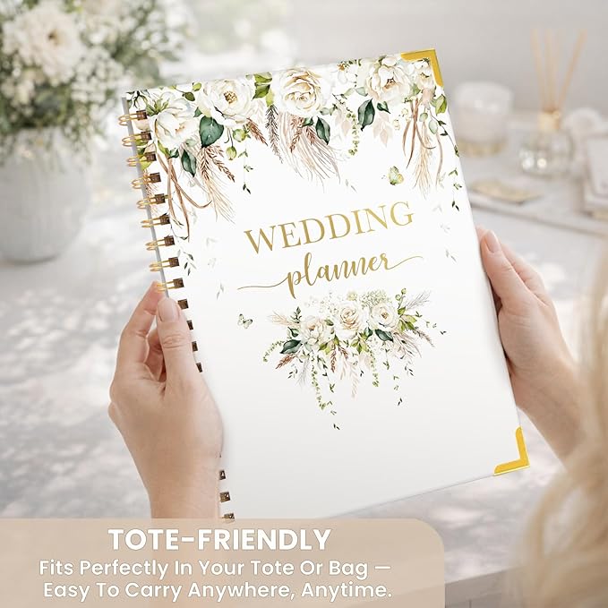 Boho Wedding Planner Book and Organizer, Bridal Wedding Planning Binder with Tabs, Pockets, Checklists, Calendars, Engagement Gift for Newly Engaged Couples, 8x10.8"