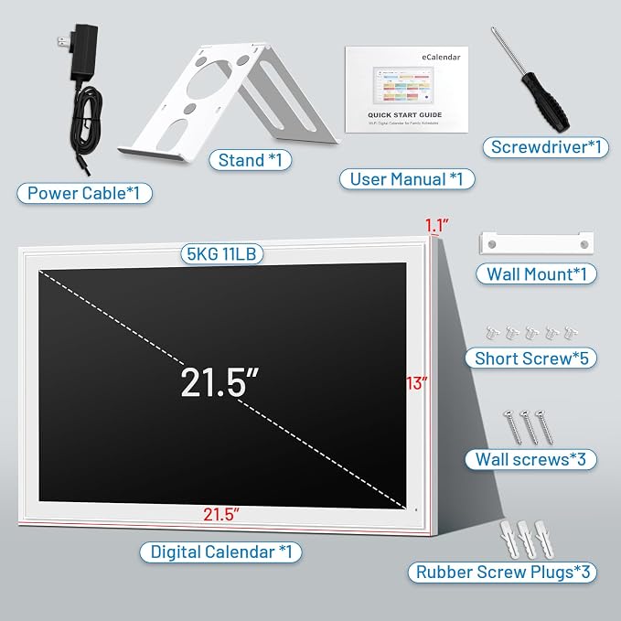 Digital Calendar, 21.5 Inch Smart Wall Calendar & 2026 Planner & Chore Chart, Gifts for Women Men, Gifts for Mom Dad, Touchscreen Interactive Display, Wall Mount