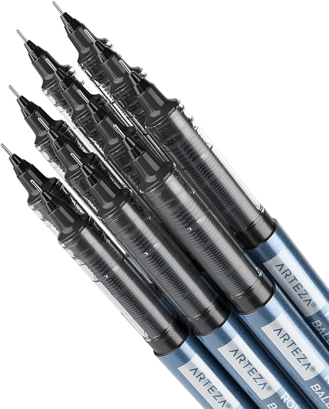 ARTEZA Rollerball Pens, Set of 20 – Extra Fine 0.5 mm Needle Tip Black Ink Pens for Precise Writing, Sketching, Journaling & Daily Use