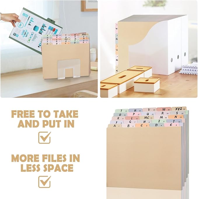 1 Set 25 Alphabet File Dividers A-Z Top Tab File Guides Letter Size 1/5 Cut Tab Manila Alphabetical File Organizer File Cabinet Dividers for Work Office Home School and Desk Organizer(Classic)
