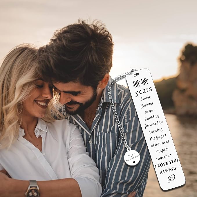 10th Anniversary Tin Gifts for Wife Husband Couples 10 Year Anniversary for Her Him - Cute Bookmarks for Ten Years Wedding Aniversario Gift for Women Men 10 Years Down Forever to Go