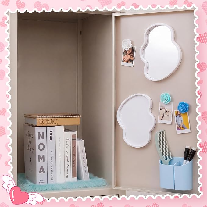 Sabary 10 Pcs Locker Accessories Kit Locker Decorations Supplies Including Magnetic Whiteboard Mirror Organizer Markers Rug Cute Flower Magnets and Comb for Office Back to School Essentials(Blue)