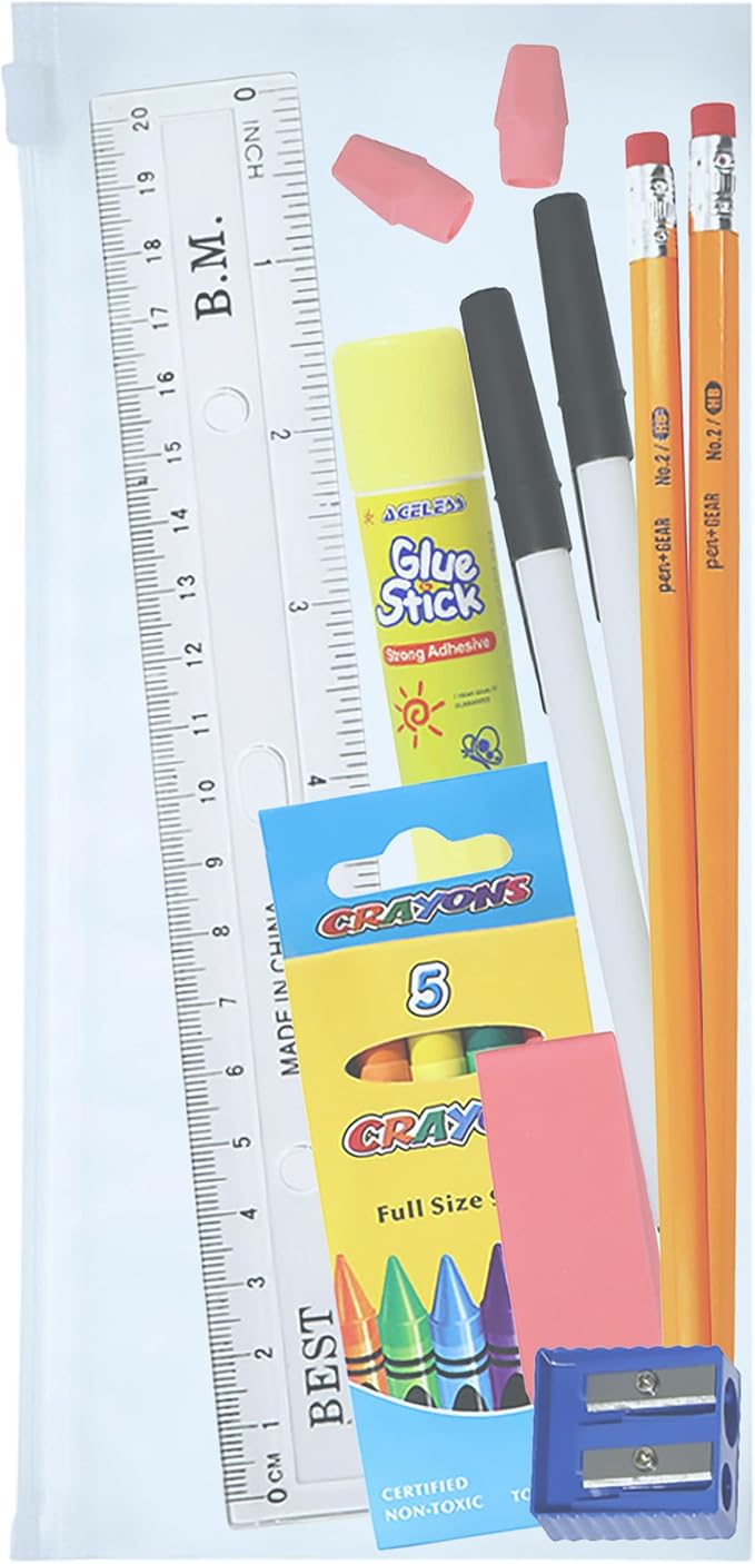 16 Piece Bulk School Supplies Kits - Pens, Pencils, Crayons, and More - Value Pack of 48 Kits - Essential Box of School Supplies for Elementary, Middle, and High School Students