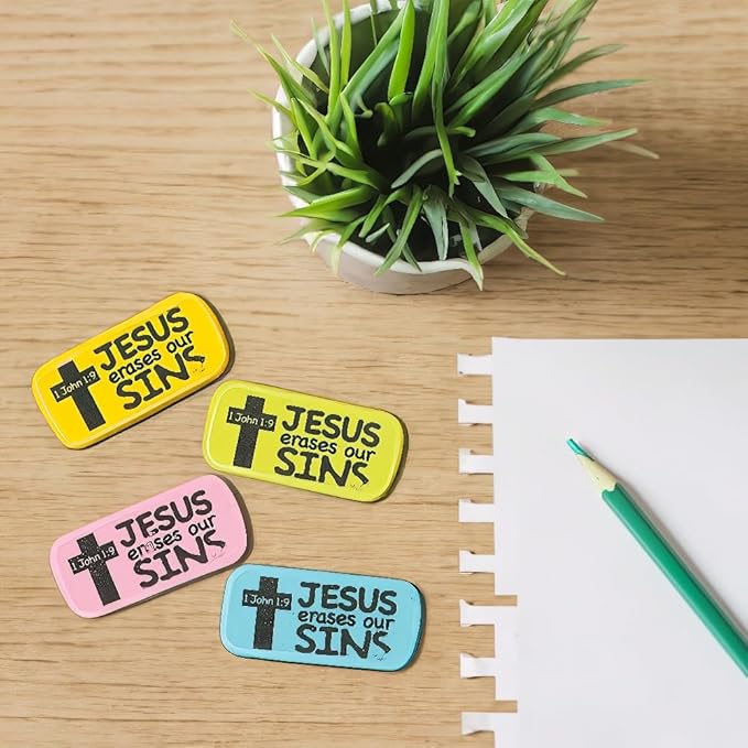 Jesus Erases Our Sins Erasers - 24 Pieces - Church Stationery, Sunday School and Easter Supplies