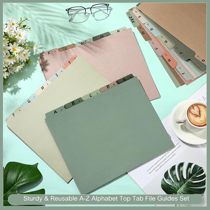 1 Set 25 Pack Alphabet File Dividers Letter Size, 1/5 Cut Tab A-z File Guides Number Folder Organizer for Filing Cabinet and Desk Home Office School(Morandi Color)