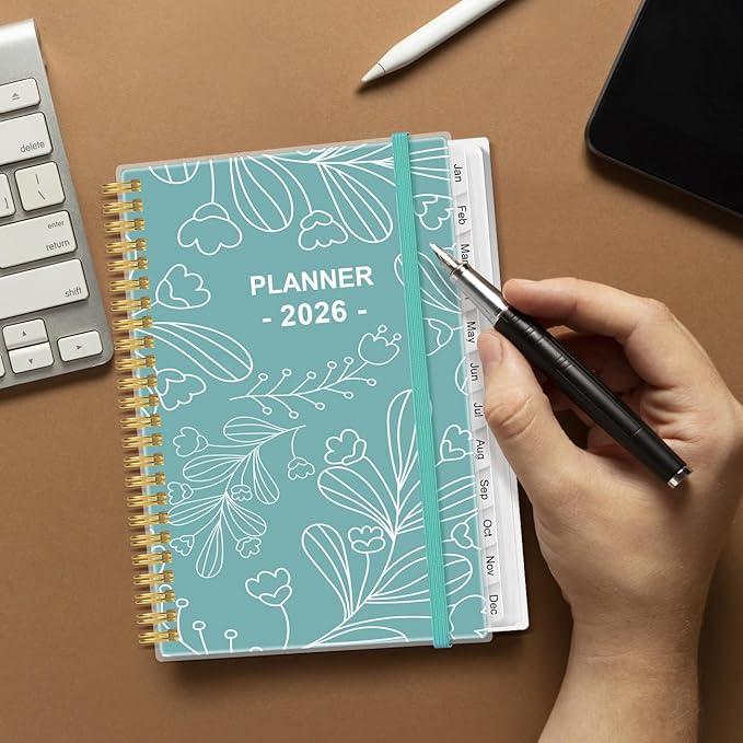 2026 Planner - Planner 2026 from January 2026 to December 2026, Planner 2026 with 12 Monthly Tabs, Inner Pocket, 6.4" x 8.5", Teal Leaf