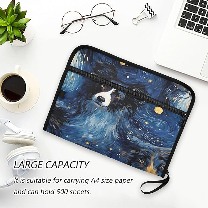 ALAZA Starry Night Dog 13 Pocket Expanding File Folder with Labels, Accordion File Folder File Organizer Letter A4 Paper for Office School Student