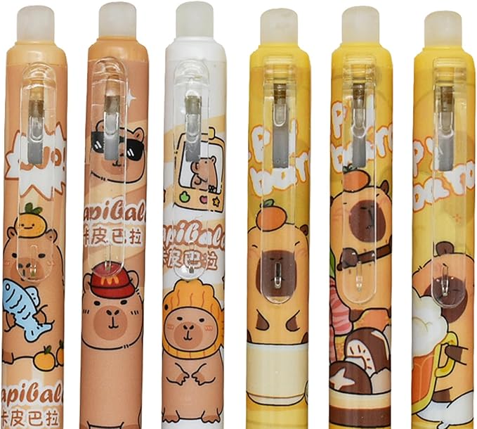 12 PCS Novelty Capybara Pens Click Erasable Gel Pen Animal Stationery Writing With Black Ink for Office Journaling Christmas