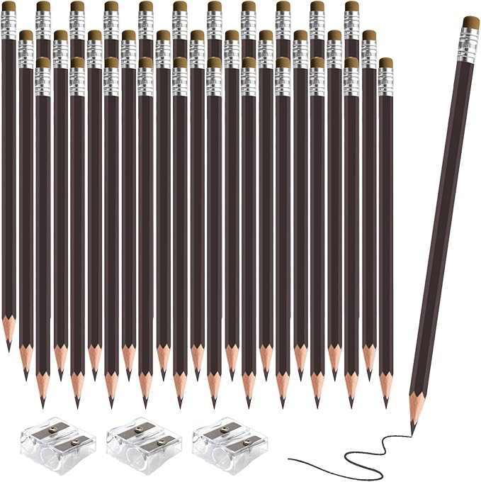 36 PCS Brown Colored Pencils with Eraser Pre Sharpened Pencil 2 HB - Ideal for Checking, Grading, Tests & Office/School Supplies (Brown)