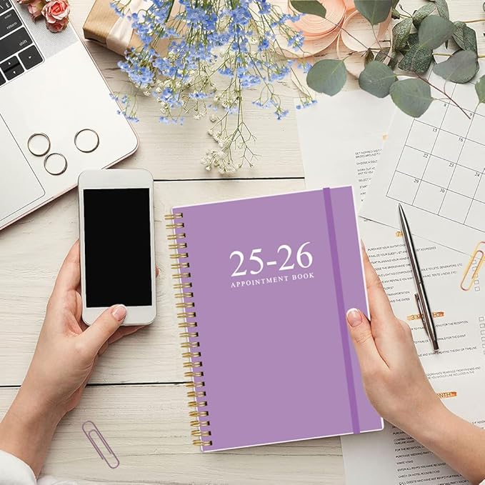 2025-2026 Appointment Book & Planner - 2025-2026 Daily Hourly Planner from July 2025 - June 2026, Weekly Appointment Book with 30-Minute Interval, Medium 6.4" x 8.5", Purple