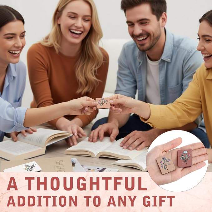 Hsei 6 Pcs Magnetic Leather Bookmark Floral Magnet Leather Book Marker Clips Accessory Women Flower Cute Reading Gifts for Bookworm Lovers Mother's Day Birthday Teacher's Appreciation Gift(Pink Brown)